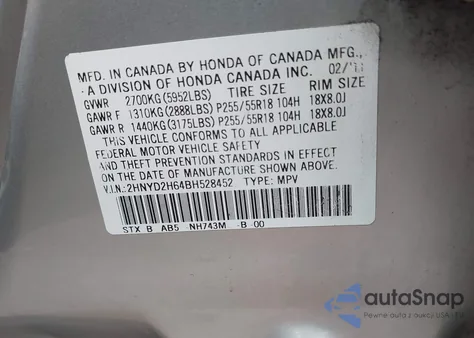 2011 Acura Mdx Technology Package from USA, damaged, VIN 2HNYD2H64BH528452